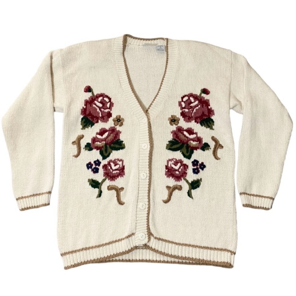 Vintage 90’s Cottagecore Floral Cardigan Sweater Oversized Slouchy S Whimsical - Picture 4 of 10
